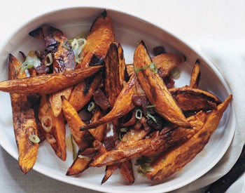 Roasted sweet-potato spears with bacon vinaigrette