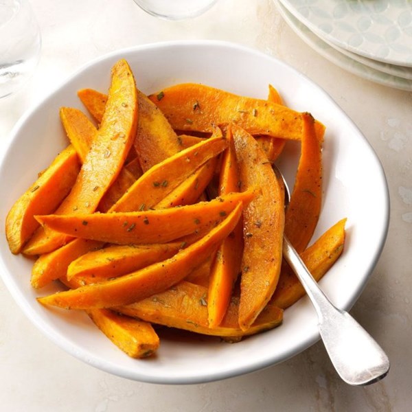 Roasted sweet potatoes with Dijon & rosemary