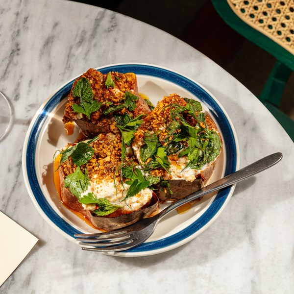 Roasted sweet potatoes with triple-cream cheese [John Yelinek, Ladder 4 Wine Bar]