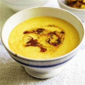 Roasted sweetcorn soup with curry-spiced butter