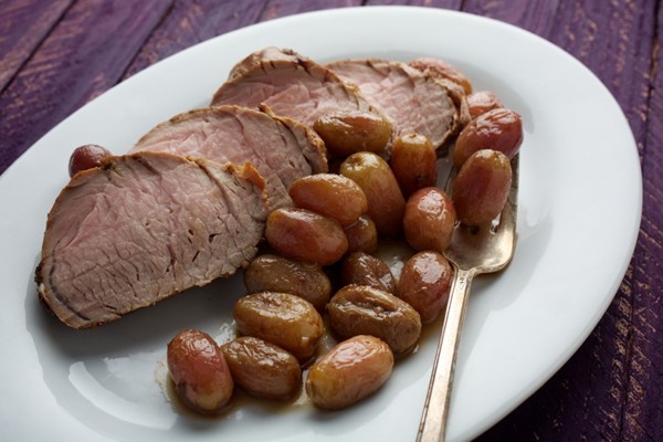 Roasted teriyaki pork tenderloin with grapes