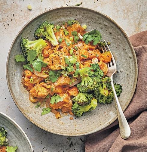 Roasted tofu & sweet potato with coconut sauce