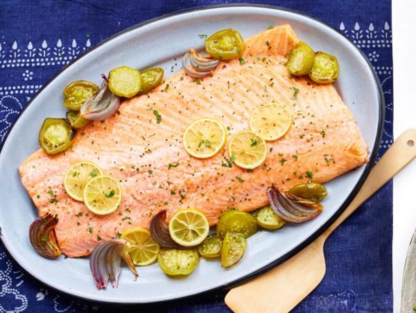 Roasted tomatillo salmon