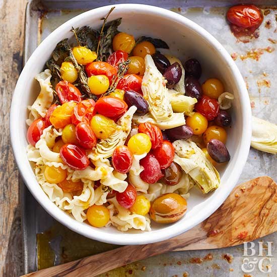 Roasted tomato and artichoke pasta