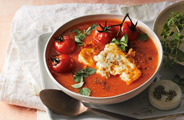 Roasted tomato and capsicum soup with feta