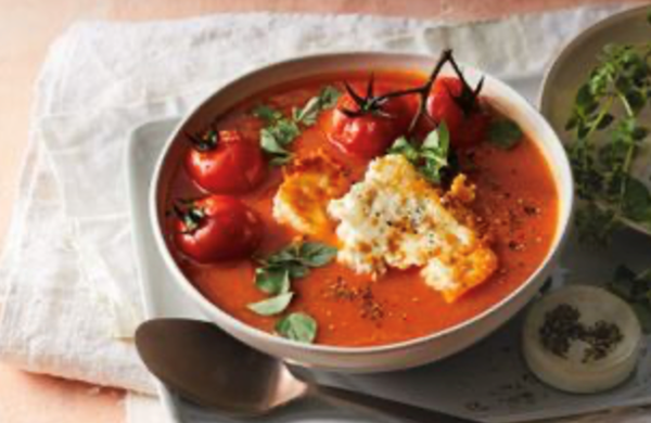 Roasted tomato and capsicum soup with feta