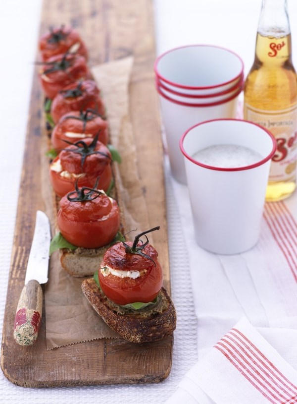Roasted tomato and goats cheese bruschetta