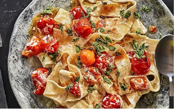 Roasted tomato and labaneh pappardelle