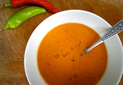 Roasted tomato, chili and coconut soup