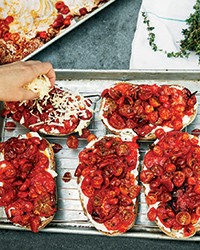 Roasted tomato croques with pickled peppers