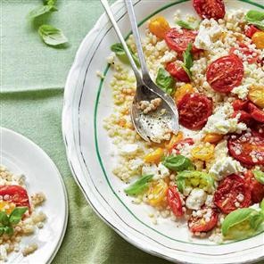 Roasted tomato, giant couscous, feta and basil salad