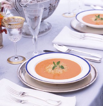 Roasted-tomato soup with Parmesan wafers