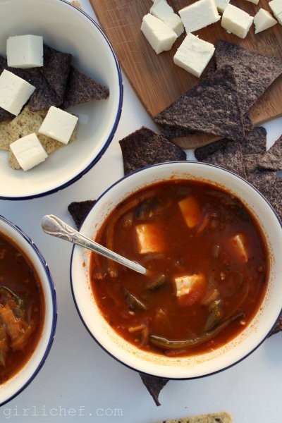 Roasted tomato soup with poblanos (Sopa de jitomate y rajas)