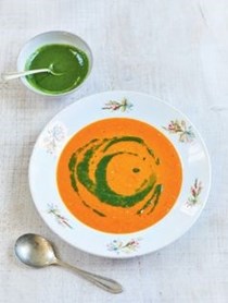 Roasted tomato soup with walnut and parsley oil