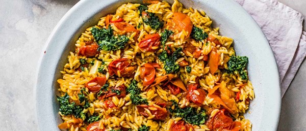 Roasted tomato, vermouth and herby salsa orzo