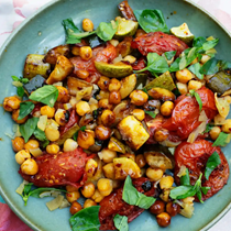 Roasted tomatoes, courgettes and chickpeas