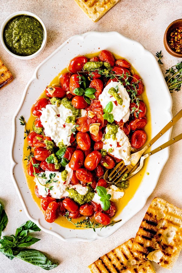 Roasted tomatoes with burrata