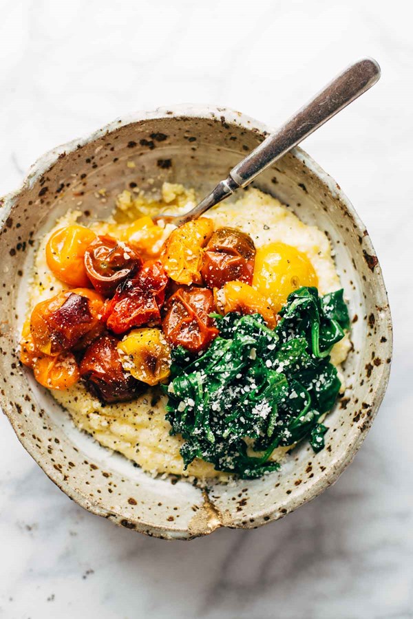 Roasted tomatoes with goat cheese polenta