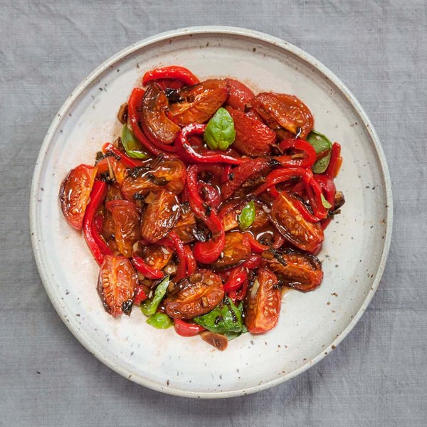 Roasted tomatoes with marinated roasted peppers