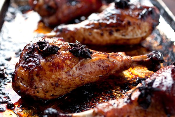 Roasted turkey drumsticks with star anise and soy sauce