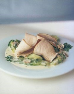 Roasted turkey with a warm mushroom salad