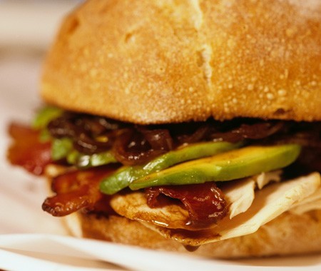 Roasted turkey with avocado, bacon, balsamic onion marmalade, and mayonnaise