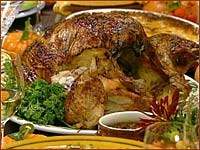 Roasted turkey with bread-and-mushroom stuffing