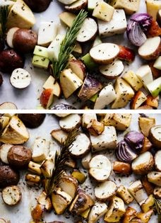 Roasted turnip, apple, rosemary, with pork loin and spinach