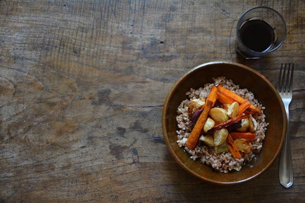 Roasted turnips with carrots and farro