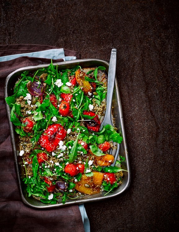 Roasted veg and feta grain salad