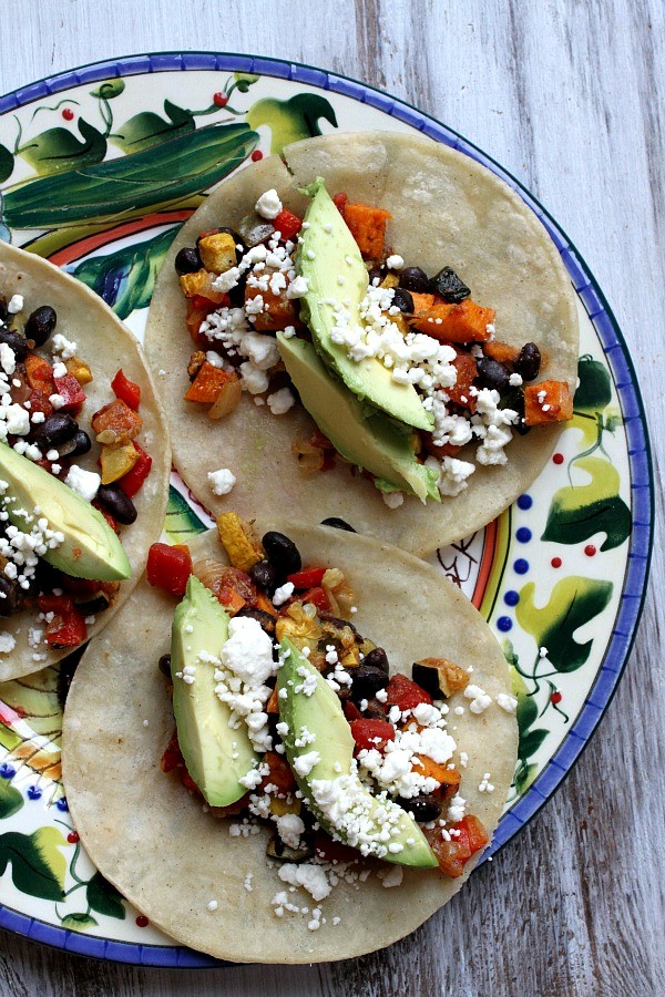 Roasted vegetable and black bean tacos