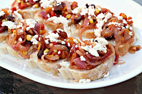 Roasted vegetable bruschetta with queso fresco