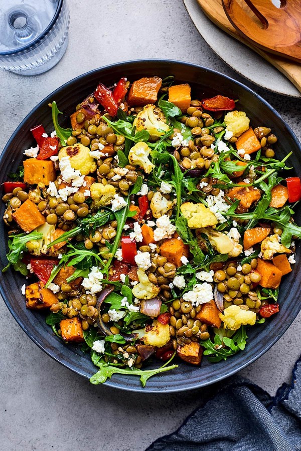 Roasted vegetable lentil salad