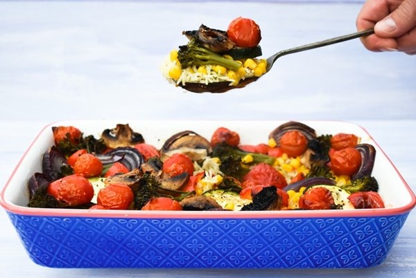Roasted vegetable rice bake