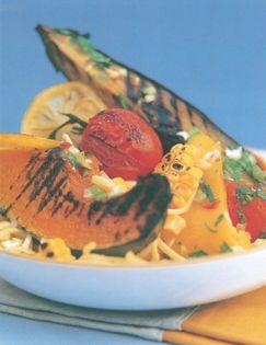 Roasted vegetable salad with egg noodles