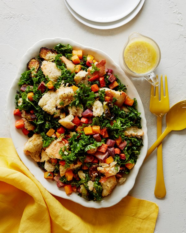 Roasted vegetable winter panzanella (with lemon Parmesan vinaigrette)