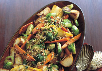 Roasted vegetables with pecan gremolata