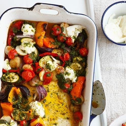 Roasted vegetables with salsa verde