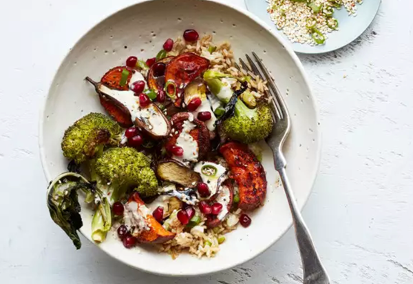 Roasted-veggie and brown-rice bowls
