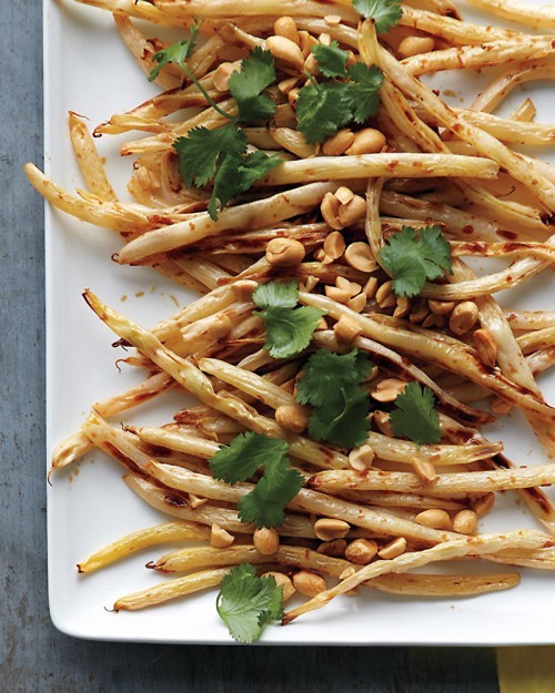 Roasted wax beans with peanuts and cilantro