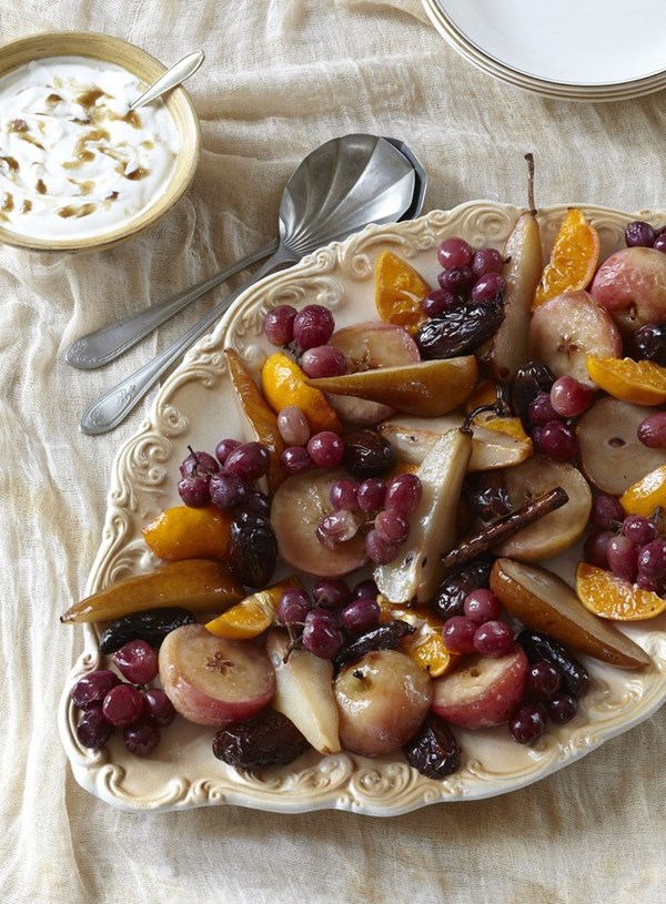 Roasted winter fruits with butterscotch yoghurt