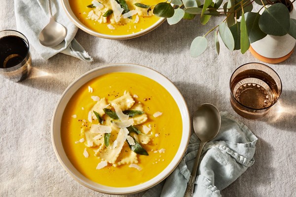 Roasted winter squash soup with Sfoglia Lorda