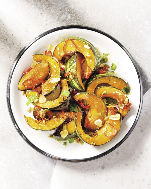Roasted winter squash with lime, chili and cilantro