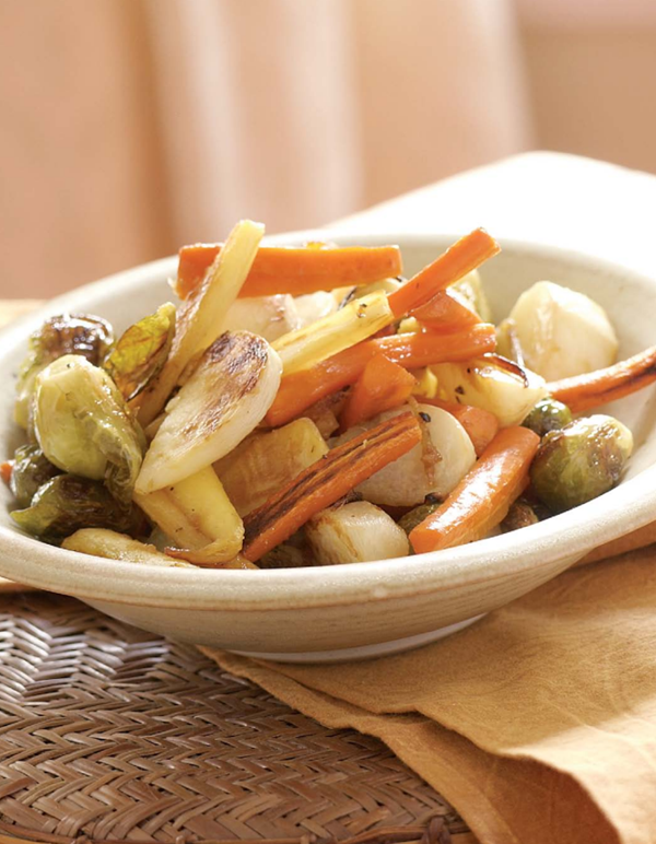 Roasted winter vegetables with a maple-ginger glaze
