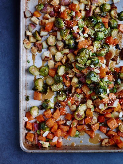 Roasted winter vegetables with miso vinaigrette