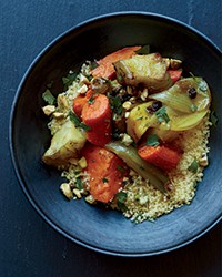 Roasted winter vegetables with saffron couscous
