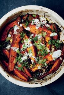 Roasted yams with honey, Espelette & lime yogurt