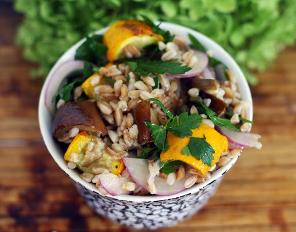 Roasted zucchini and eggplant farro salad