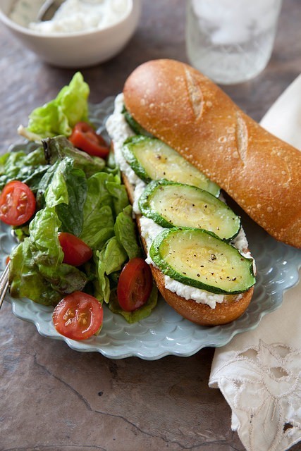 Roasted zucchini and ricotta sandwiches
