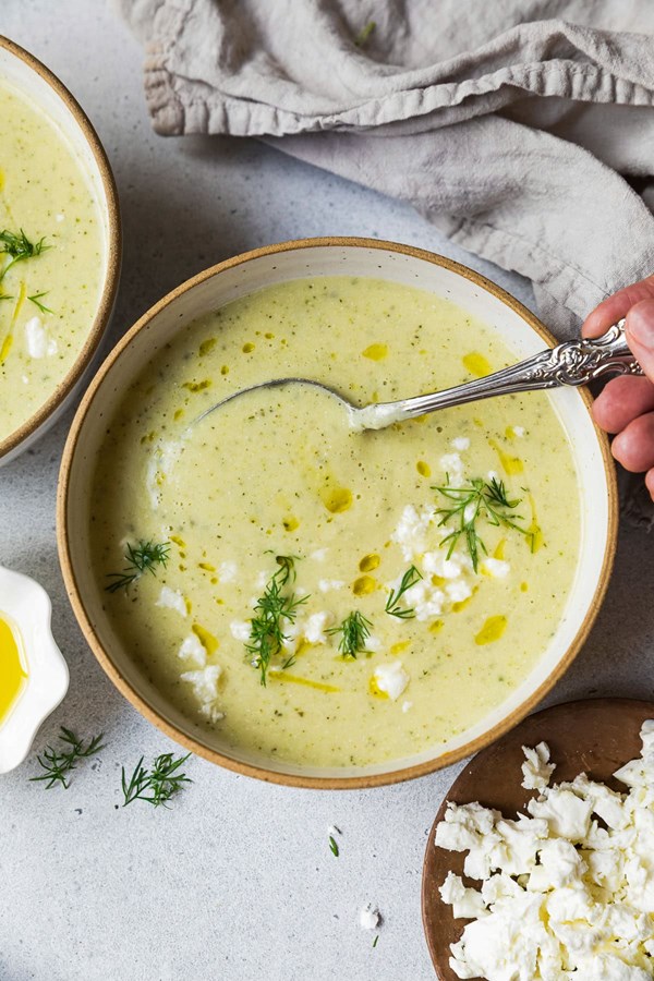 Roasted zucchini soup with feta